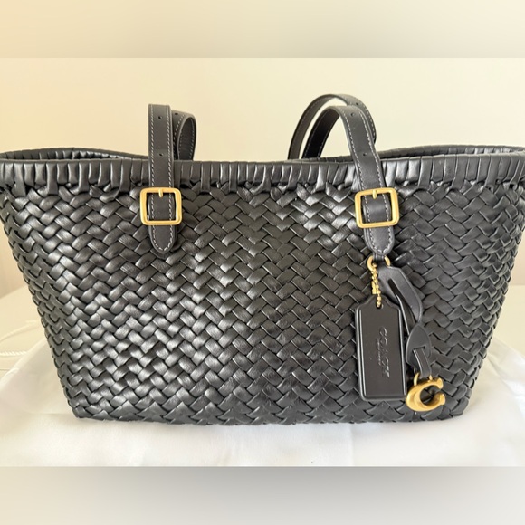 Coach Black Woven Leather Swing Tote - Picture 2 of 13